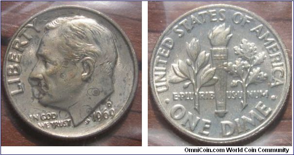 Roosevelt One Dime, 1969D.
Uncirculated Mint Set 1969