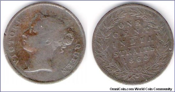 1 cent, India and Straits Settlement, QV