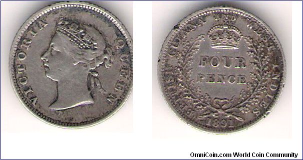 British Guiana and West Indies, four pence, QV