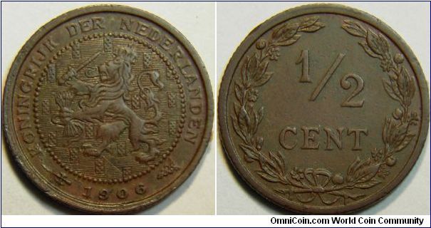 1906 Netherlands 1/2 Cent