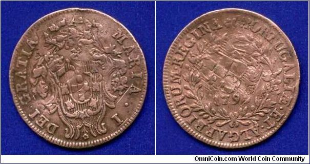 5 reis.
Portuguese Azores.
Queen Maria I (1734-1816).
Coin has been transformed from defective. 
On the reverse clearly visible fragments of old coins.


Cu.