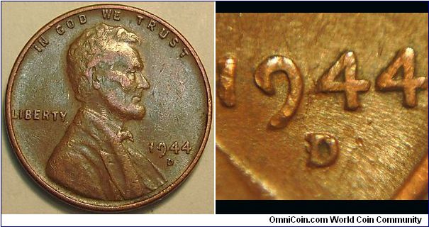 1944D Lincoln Cent, Over Mint Mark, D over S