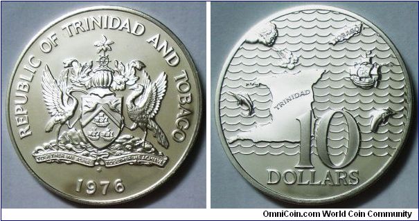 Republic of Trinidad and Tobago, 10 Dollars, 1976. PROOF.