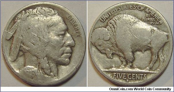 1916S Indian Head (Buffalo) Five Cents, Light Scratches
