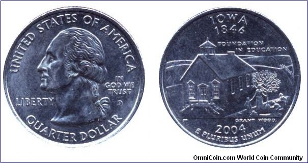 USA, 1/4 dollar, 2004, Cu-Ni, Iowa - 1846, Foundation in Education, George Washington, MM: D.                                                                                                                                                                                                                                                                                                                                                                                                                       
