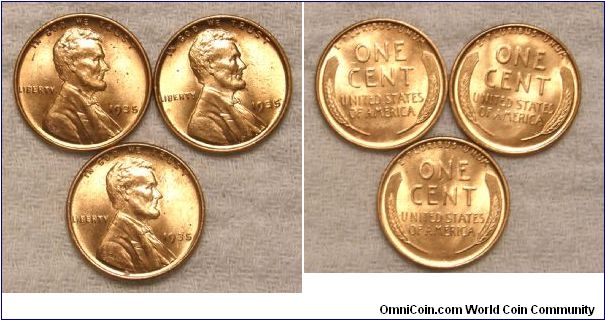 1935-Mintmark: None (for Philadelphia, PA) below the date

5 of 10 Wheat Pennies. Found in two boxes of pennies