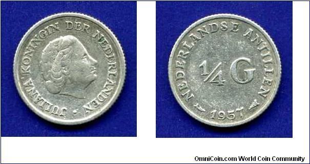 1/4 Gulden.
Queen Juliana (1948-1980).


Ag640f. 3,57gr.