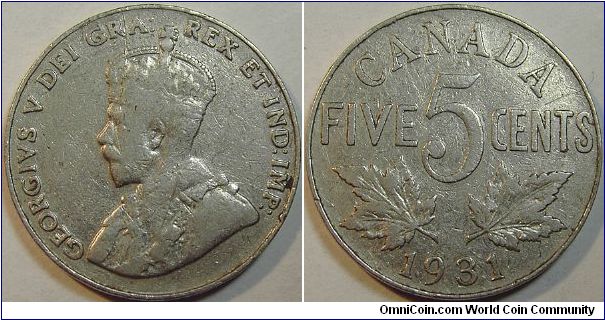 1931 George V, Canada, Five Cents