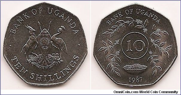 10 Shillings
KM#30
5.8000 g., Stainless Steel, 25.91 mm. Obv: National arms Rev: Value in center circle of sprigs Edge: Plain