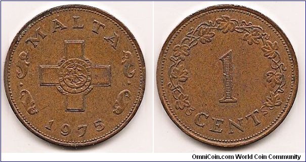 1 Cent
KM#8
7.1500 g., Bronze, 25.9 mm. Obv: The George Cross Rev: Value within 3/4 wreath