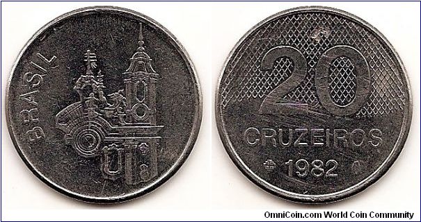 20 Cruzeiros
KM#593.1
Stainless Steel, 26 mm. Obv: Francis of Assisi Church Rev: Denomination above date, linear design Edge: Plain