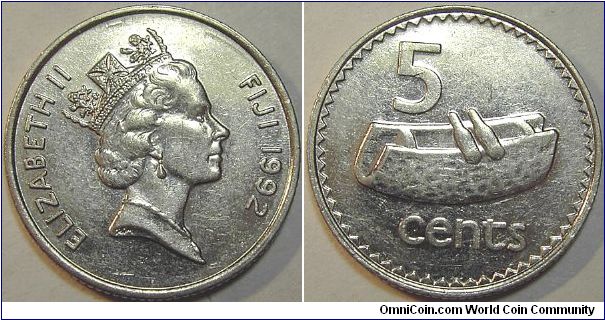 1992 Elizabeth II, Fiji, 5 Cents