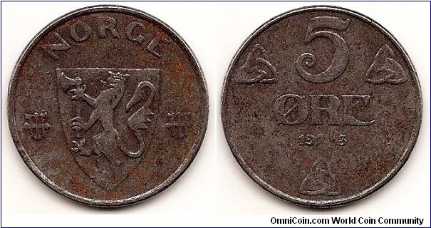 5 Ore
KM#388
6.9400 g., Iron, 27 mm. Ruler: Haakon VII Obv: Shield Rev: Value Note: World War II German occupation issue.