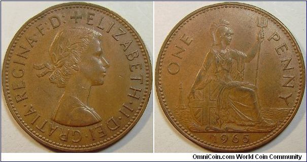 1965 Elizabeth II, One Penny, Double Die Reverse, Light Doubling of the Date and Waves under the Lighthouse