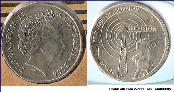 1 Dollar coin, 50 years of television in Australia. TV Mintmark.