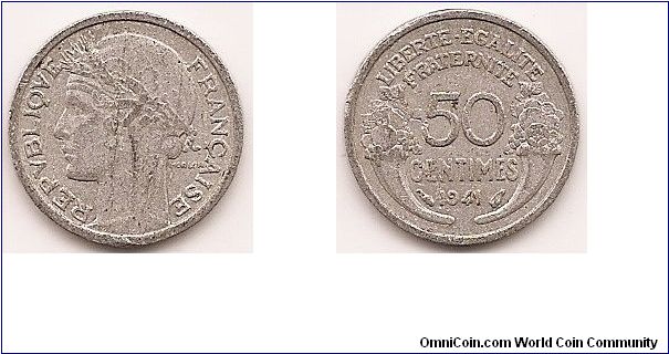 50 Centimes
KM#894.1a
Aluminum, 18 mm. Obv: Laureate liberty head left Rev: Cornucopias flank denomination and date Note: Without mint mark. Thick and thin planchets exist.