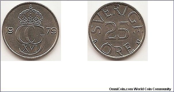 25 Ore
KM#851
2.2000 g., Copper-Nickel, 17 mm. Ruler: Carl XVI Gustaf Obv: Crowned monogram divides date Rev: Value