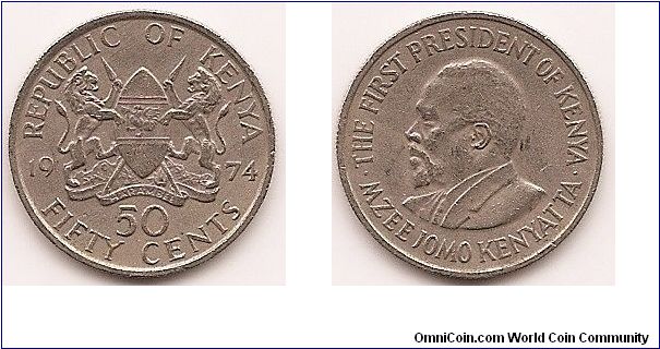 50 Cents
KM#13
Copper-Nickel, 21 mm. Obv: Arms with supporters divide date above value Rev: Bust left