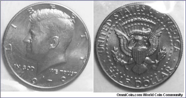 Kennedy Half Dollar, 1979D-Mintmark: D (for Denver, CO) centered above the date