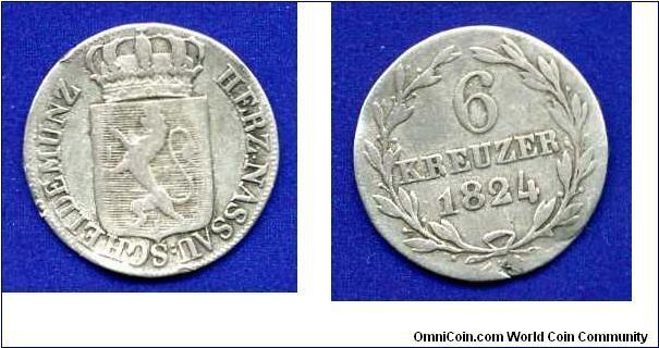 6 kreuzer.
Grand Duches of Nassau.
Duke Wilhelm (1816-1839).


Ag375f. 2,22gr.