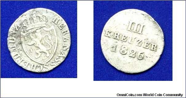 3 kreuzer.
Grand Duches of Nassau.
Duke Wilhelm (1816-1839).


Ag281f. 1,38gr.