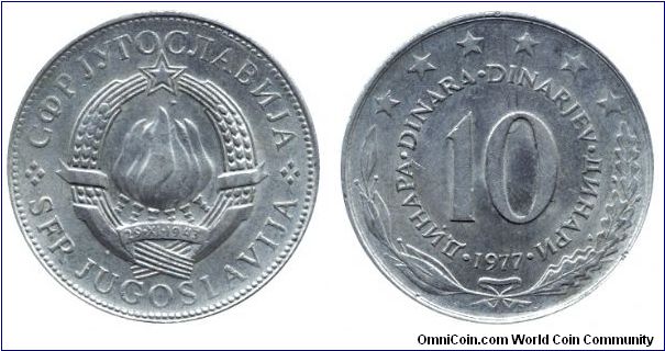 SFR Yugoslavia, 10 dinara, 1977, Cu-Ni.                                                                                                                                                                                                                                                                                                                                                                                                                                                                             
