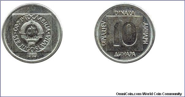 SFR Yugoslavia, 10 dinara, 1989, Brass.                                                                                                                                                                                                                                                                                                                                                                                                                                                                             
