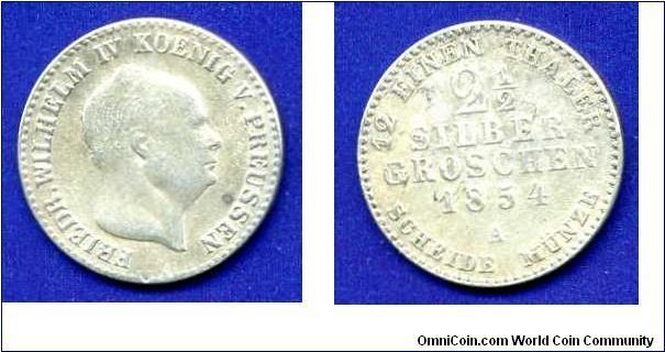 2-1/2 groschen.
Kingdom of Prussia.
Friedrich Wilhelm IV (1840-1861).
(A) Berlin mint.


Ag375f. 3,24gr.