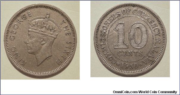 10 cents
Malaya (British)
George VI