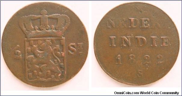 1/2 Stuiver,
Dutch east Indies,
'S' mint mark