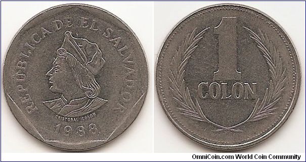 1 Colon
KM#156
6.0000 g., Stainless Steel, 25 mm. Obv: Head of Christopher Columbus left, date below Rev: Denomination within wreath