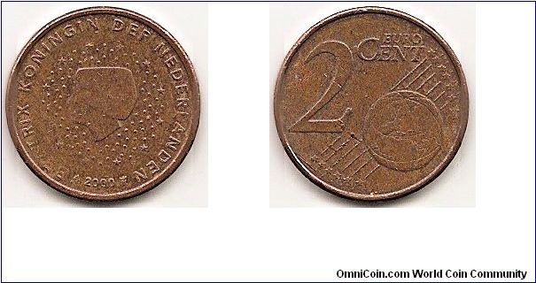 2 Euro cent
KM#235
3.0000 g., Copper Plated Steel, 18.7 mm. Ruler: Beatrix Obv: Head left among stars Rev: Value and globe Edge: Grooved