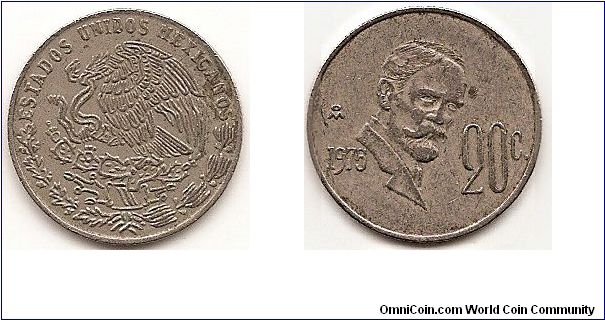 20 Centavos
KM#442
3.0600 g., Copper-Nickel, 20 mm. Obv: National arms, eagle left Rev: Bust 3/4 facing flanked by value and date