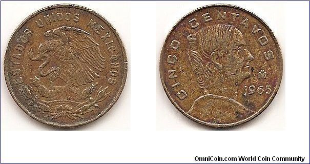 5 Centavos
KM#426
4.0000 g., Brass, 20.5 mm. Obv: National arms, eagle left Rev: Bust right