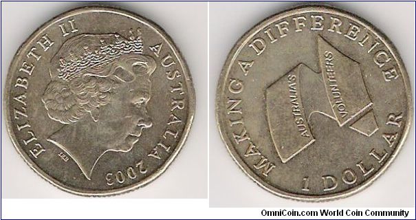 1 Dollar coin. Australia's volunteers.