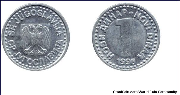 SR Yugoslavia, 1 novi dinar, 1996.                                                                                                                                                                                                                                                                                                                                                                                                                                                                                  