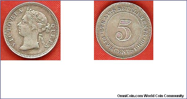 Straits Settlements
5 cents
Queen Victoria
0.800 silver