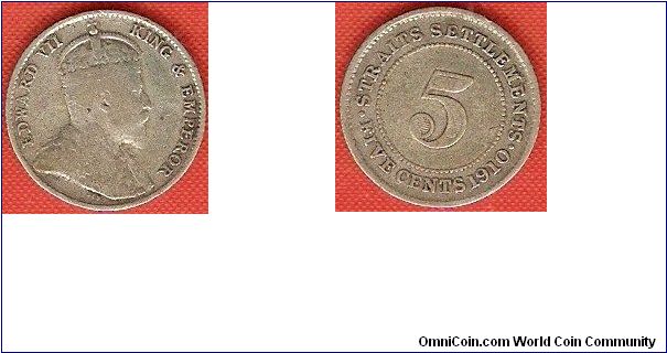 Straits Settlements
5 cents
Edward VII king and emperor
0.600 silver
