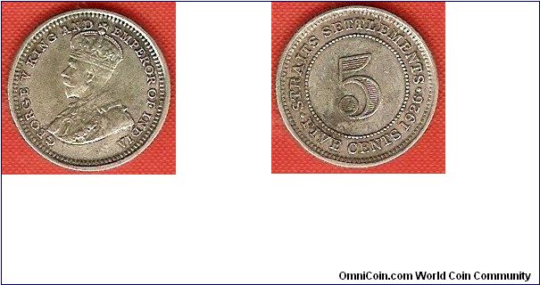 Straits Settlements
5 cents
George V king and emperor
0.600 silver