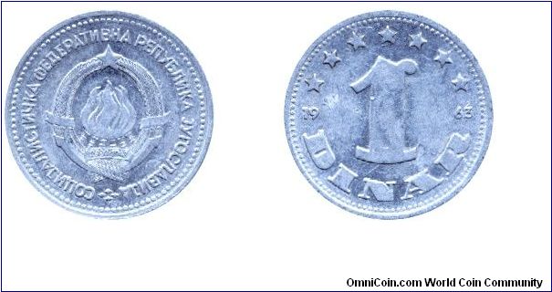 SFR Yugoslavia, 1 dinar, 1963, Al.                                                                                                                                                                                                                                                                                                                                                                                                                                                                                  