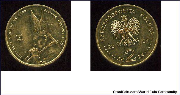 2zl
Centenary of Cardinal Stefan Wyszynski
Image of Cardinal Stefan Wyszynski. & 1901 / 1981. + inscription centenary of the Priest Cardinal Stefan Wyszynski's birth
Eagle, value & date