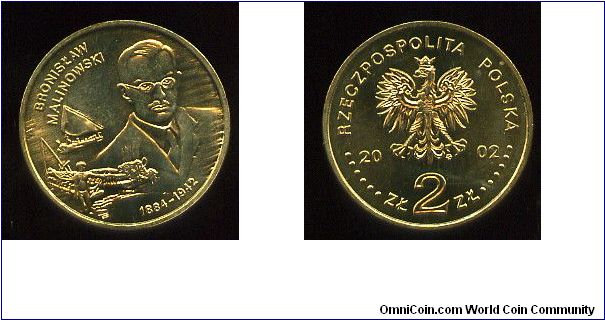 2zl
Polish Travellers & Explorers
Bronislaw Malinowsky 1884-1942
Sailing boat, Native & Image of Malinowsky 
Eagle, value & date