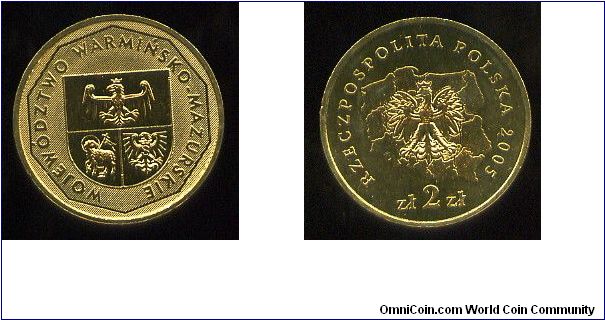 2zl
Warminsko-Mazurskie Province
Provincial coat of arms
Eagle over map of poland, value & date