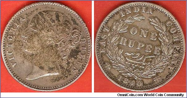 East India Company
1 rupee
Victoria, queen, young head
Calcutta Mint
0.917 silver
