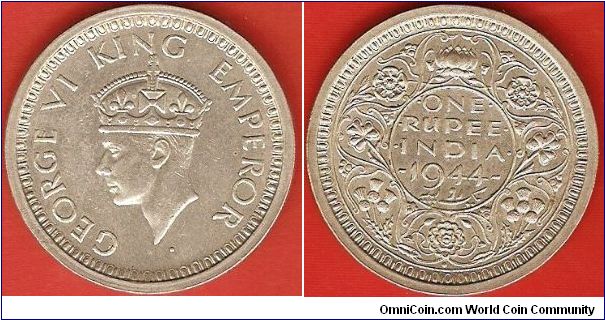 British India
1 rupee
George VI, king, emperor
Bombay Mint
0.500 silver