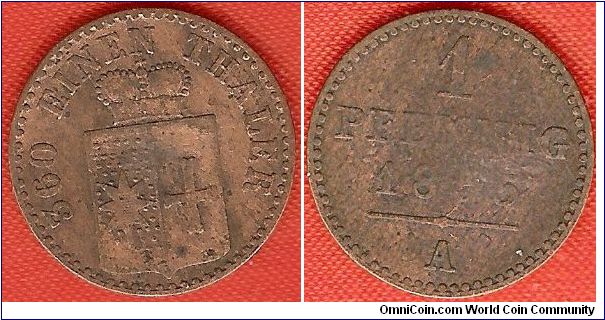 Principality of Waldeck-Pyrmont
1 pfenning
copper
mintage 366,000