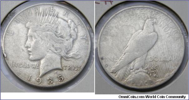 1935-S PEACE DOLLAR-Mintmark: S (for San Francisco, CA) below ONE on the reverse.
Metal Content:
Silver - 90%
Copper - 10%