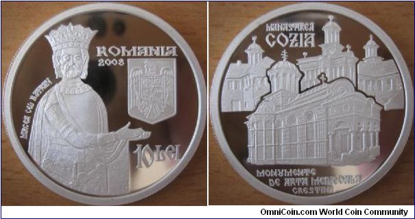 10 Lei - Cozia monastery - 31.1 g Ag .999 Proof - mintage 500 pcs only !