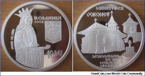 10 Lei - Voronet monastery - 31.1 g Ag .999 Proof - mintage 500 pcs only !