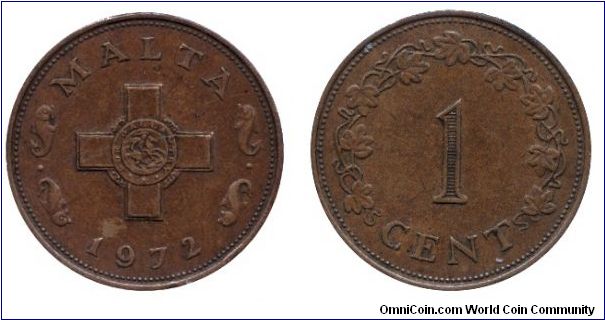 Malta, 1 cent, 1972, Bronze, George Cross.                                                                                                                                                                                                                                                                                                                                                                                                                                                                          